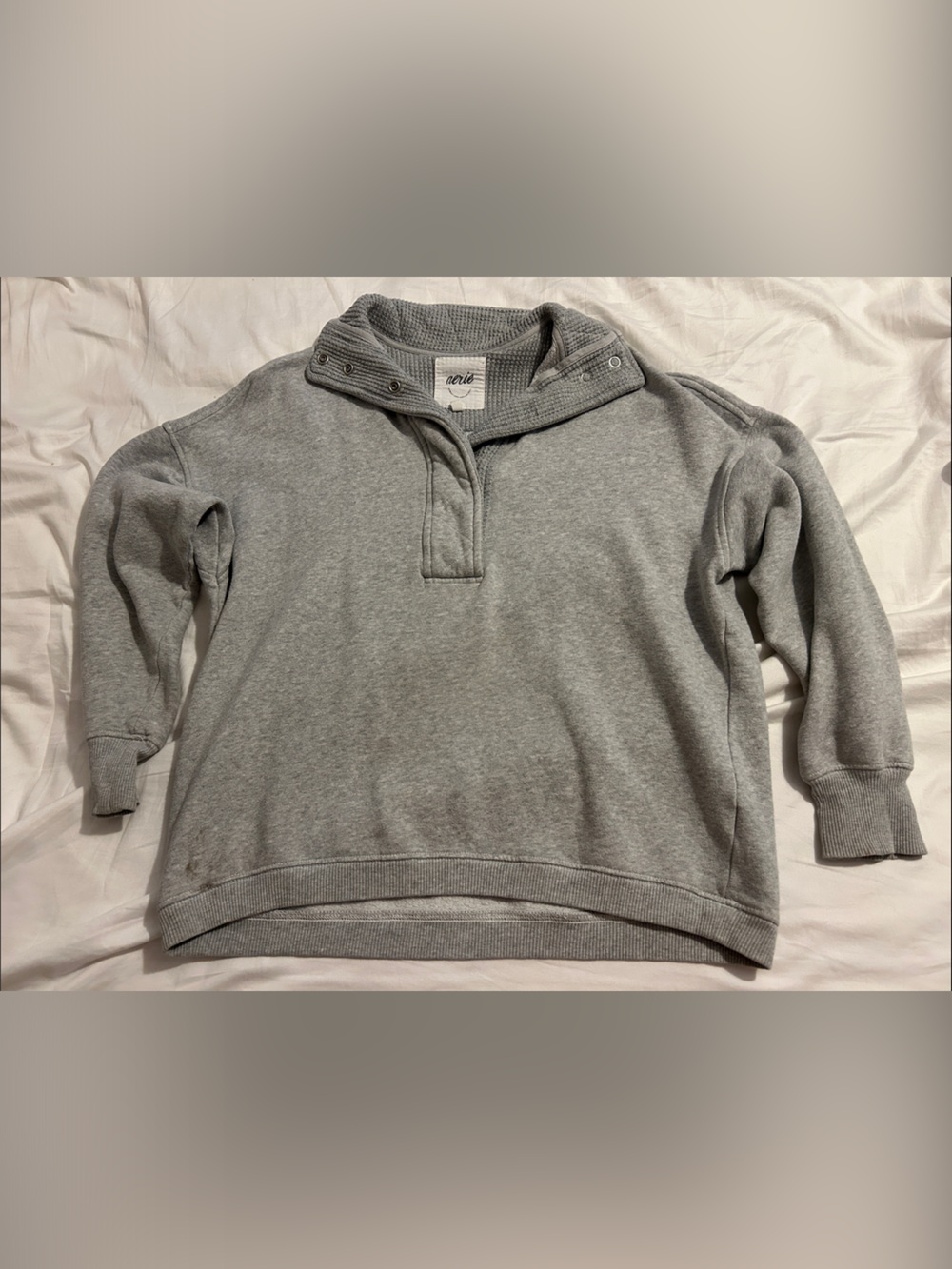 aerie Gray Pullover Sweatshirt with Snap Collar